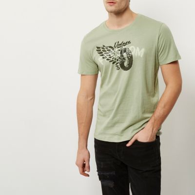 Green Jack & Jones motorcycle print T-shirt